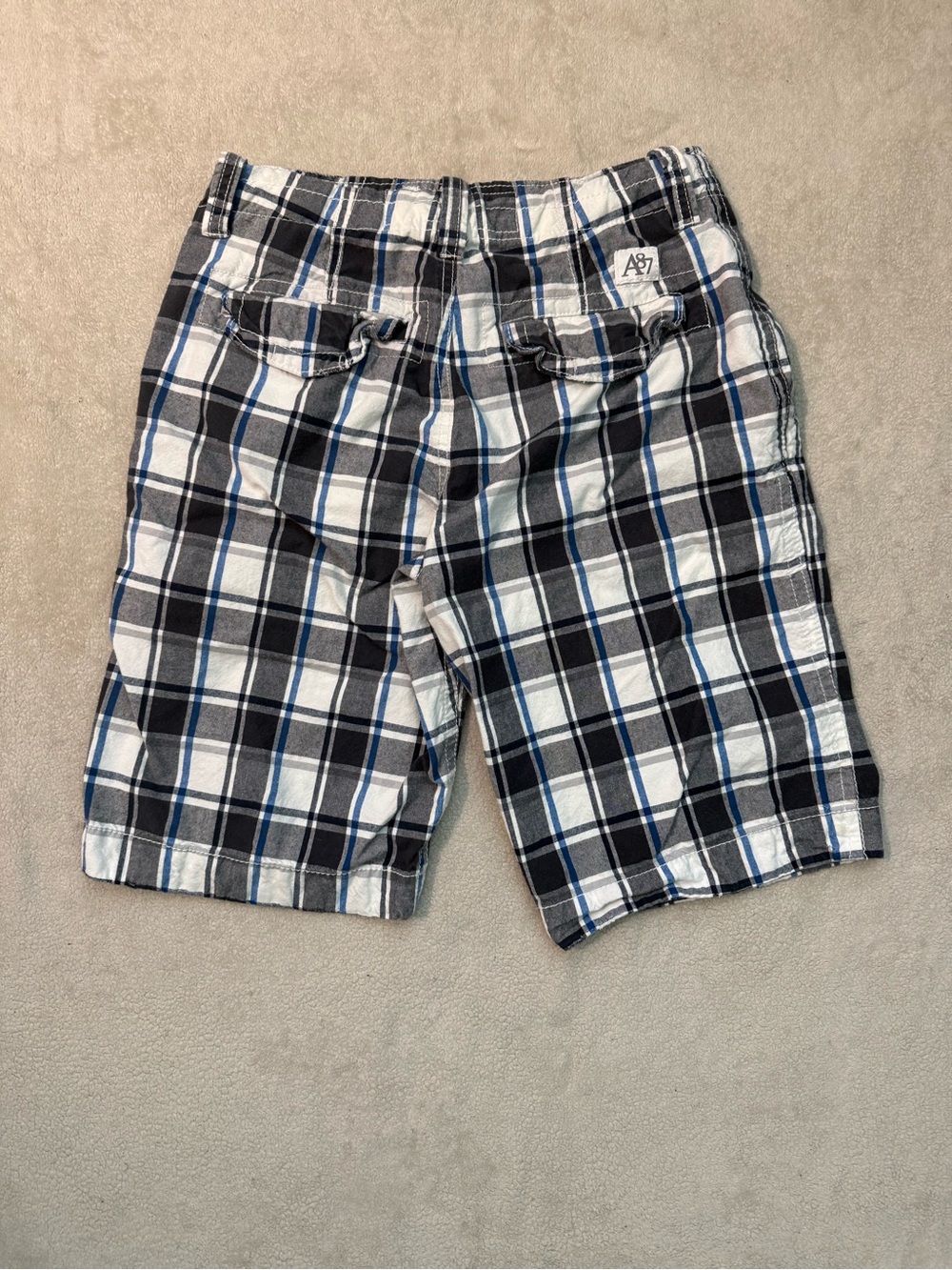 Aeropostale A87 Plaid Shorts in Black, White & Blue